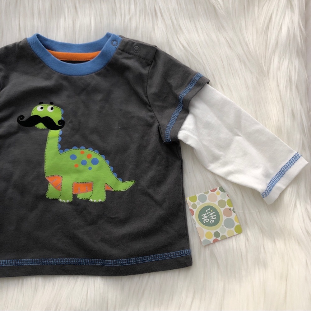 LITTLE ME Dinosaur Mustache Toddler Long Sleeve Shirt | Size 18 Months | NWT